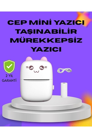Kablosuz Mini Cep Yazıcısı Bluetooth Destekli 1200mah Bataryalı Beyaz