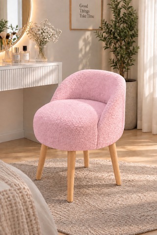 Lüks Bukle Makyaj Koltuğu Ahşap Ayaklı Çok Amaçlı Tasarım Puf Ve Berjer Pembe