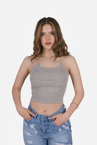 Simala Kadın Şeffaf Askılı Gri Kaşkorse Yazlık Şık Body Crop Gri