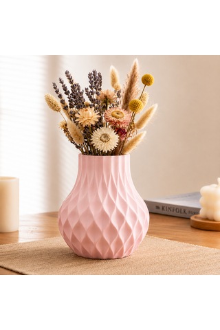 Modern Dekoratif Beyaz Vazo 15 Cm 3d Dokulu Çiçek Vazosu Pla Plastik Saksı Ve Kuru Çiçek Vazosu Ev Ofis Salon Dekoru Pembe
