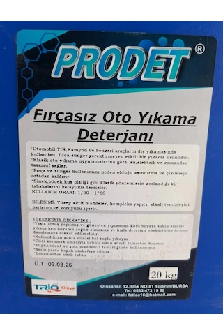 Prodet Fırçasız Oto Yıkama Şampuanı Konsantre Üründür.