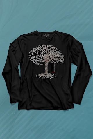 Hayat Ağacındaki Kırmızı Salıncak Kuru Ağaç Uzun Kollu Tişört Baskılı T-shirt 001
