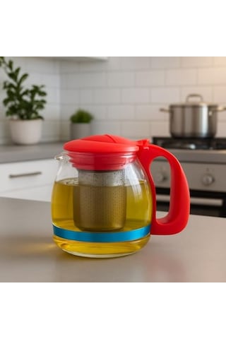 700 Ml Süzgeçli Cam Çaydanlık Üstü Demlik Kırmızı Diğer