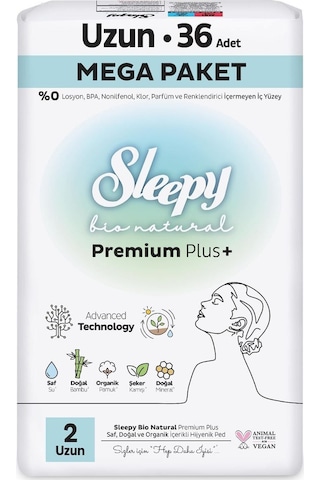 Sleepy Bio Natural Premium Plus Mega Uzun Ped 36 Adet