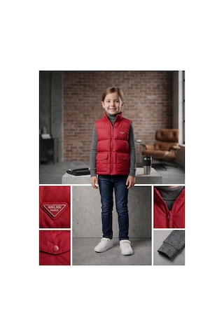 Deniva Kids Çocuk Kırmızı Dik Yaka Cepli Şişme Yelek