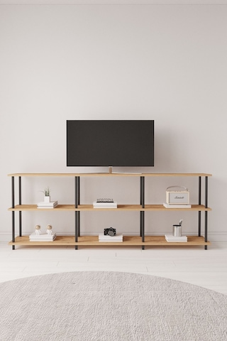 Çevir Kur 200 Cm Atlantik Çam Raflı Tv Sehpası, Tv Ünitesi 200 71 29 Cm Atlantik Çam