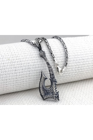 Takıhan Viking İskandinav Savaşcı Baltası Kral Zincirli Üç Boyutlu 925 Ayar Gümüş Kolye