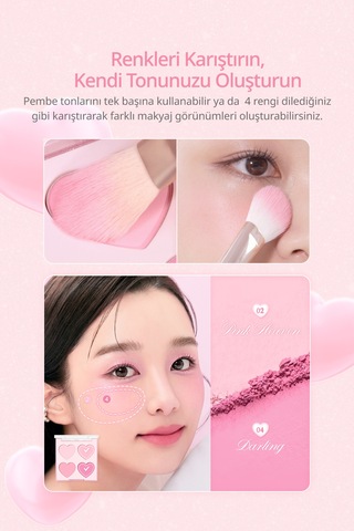 Dasique Karıştırılabilir Renk Tonlarına Sahip 4lü Allık Paleti Blending Mood Cheek 14 Love Heart 14 Love Heart