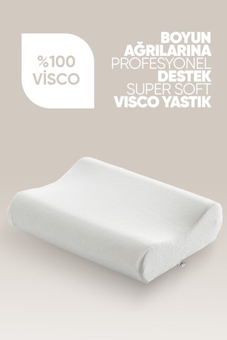 Çift Taraflı Visko Boyun Destek Yastığı - Ortopedik Anti Stres Visco Yastık - Süper Soft Beyaz