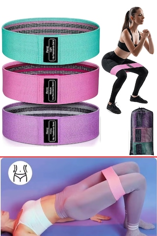 3'lü Set Kalça Direnç Bant Hip Band - Loop Squat Egzersiz Fitne
