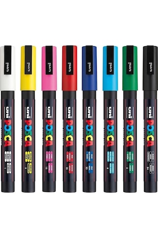 Uni-ball Posca Pc-3m Su Bazlı Boyama Markörü 8'li Ana Renkler 0.9 - 1.3 MM