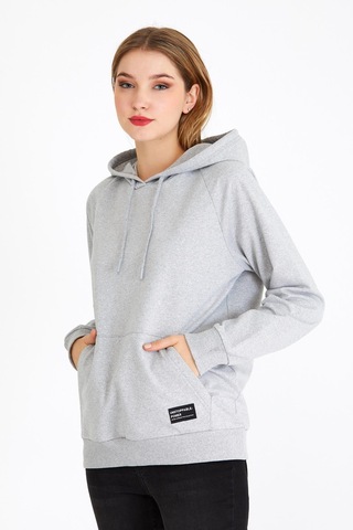 Comeor Kadın Gri Basic Kapüşonlu Regular Fit Rahat Sweatshirt 001