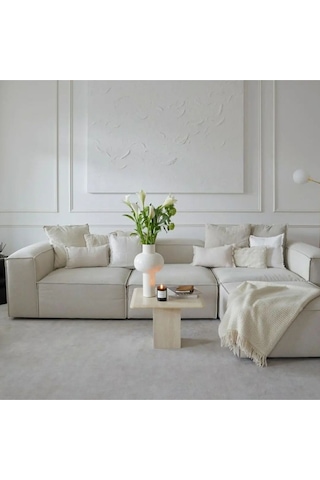 Mira Relax 4 Modül Köşe Koltuk Kırık Beyaz Keten Kumaş Antrasit