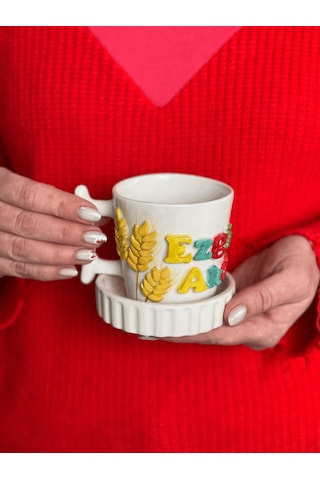 Başak Figürlü İsimli Kupa Fincan Mug Altın - Beyaz