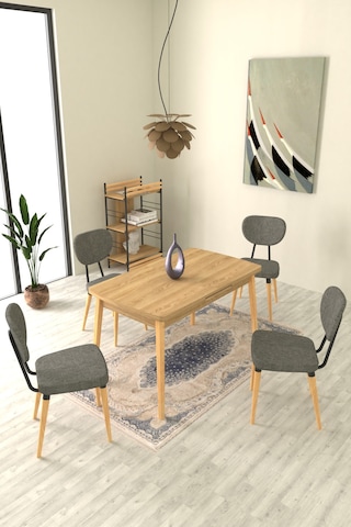 Vilinze Deniz Sandalye Avanos Ahşap Mdf Açılır Mutfak Masası Takımı - 70x120+30 Cmavns-70120ak-nn-deniz-d33-naturel-sgmgri Gri