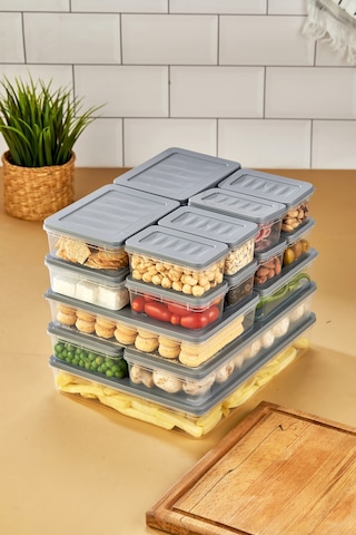 Multi Box 17 Parça 5 Farklı Boy Saklama Kabı Seti - Dondurucu & Mikrodalga Uyumlu Gri