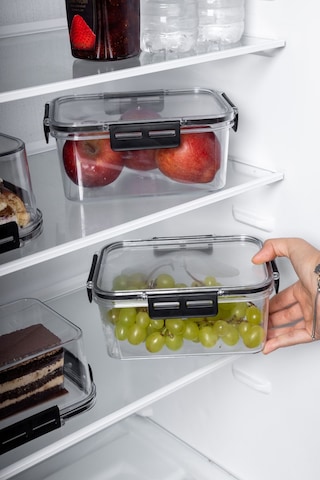 Nandy Home Kilit Kapaklı Kare Clear Saklama Kabı Seti 3'lü 1400 ML Beyaz