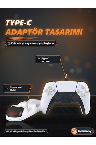Ps5 Kol Şarj İstasyonu Dualsense Çift Kol Şarj Standı Led Göstergeli Type-c Ps5 Slim Pro Uyumlu