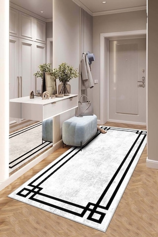 West Home Makinede Yıkanabilir Kaymaz Taban Leke Tutmaz Modern Kesme Yolluk Mutfak Yolluk Halı Yolluk Wh 422 White Yolluk