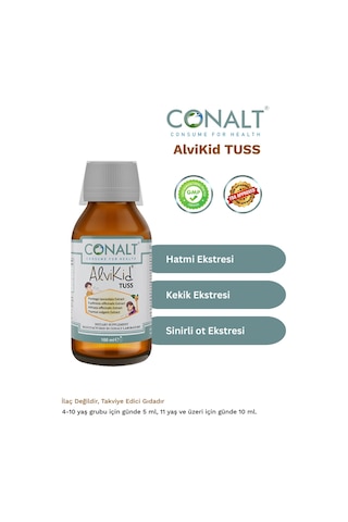 Alvikid Tuss Çocuklara Özel Bitkisel Ekstreler İçeren Premium Takviye 100 Ml Şurup