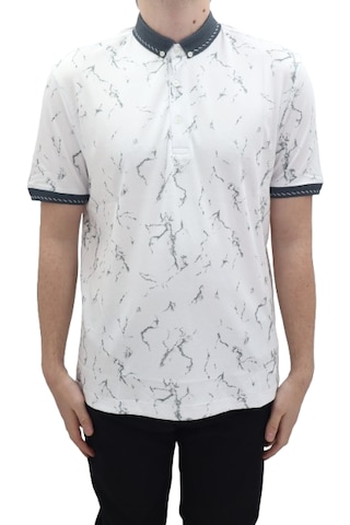 Santa Dmctekstil Erkek Kavis-113 Desenli Spor Kesim Rahat Kalıp Cepsiz Polo Yaka T-shirt Beyaz