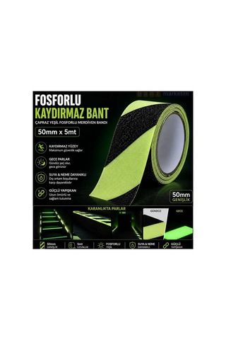 Fosforlu Kaydırmaz Bant 50mm X 5mt Çapraz Yeşil Fosforlu Merdiven Ve Zemin Bandı Bant Marketim