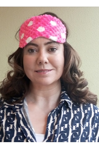 Caş Dekorasyon Koyu Pembe Renkli Benekli Peluş Uyku Bandı Koyu Pembe