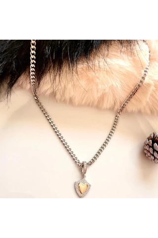 Ferrucci Dikdörtgen Zirkon Taşlı Zarif Model Çelik Kadın Kol Saati+%100 Çelik Kalpli Kolye Gümüş - Rose Gold