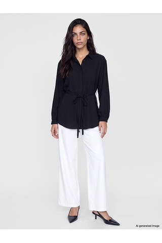 Lcw Modest Siyah Beli Kuşaklı Kadın Gömlek Tunik