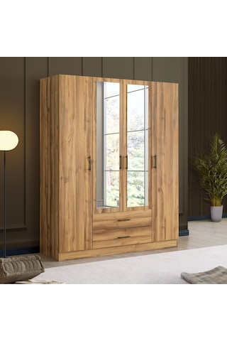 Gardırop, Blesk Atlas 4 Kapaklı, Aynalı Çekmeceli Dolap Çok Renkli