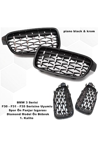 Bmw F35 3 Serisi Diamond Ön Panjur Izgara Böbrek PianoBlack-Krom