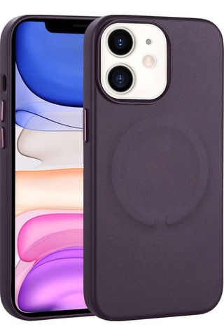 Apple Uyumlu iPhone 11 Kılıf Pu Deri M-safe Wireless Şarj Özellikli Zore Derix Kapak Derin Mor
