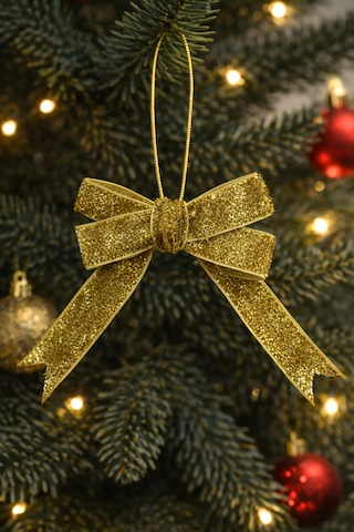 Premium Kadife El Emeği-5li Yılbaşı Ağaç Süsü Fiyonk Seti -kurdele Fiyonk Noel Ağacı Süsleme Altın