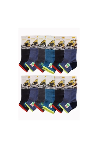 12'li Erkek Çocuk Patik Pamuklu Kısa Baskılı Eğlenceli 001