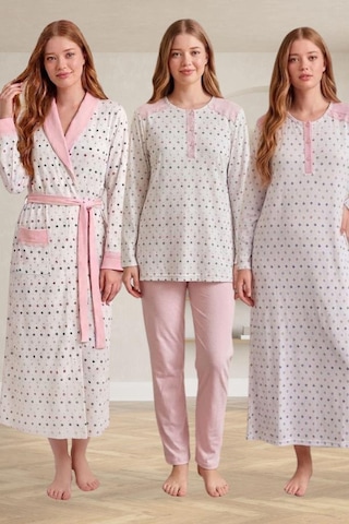 Mecit Pijama Mecit 6360 Pembe Kadın Sabahlık Pijama Gecelik Set