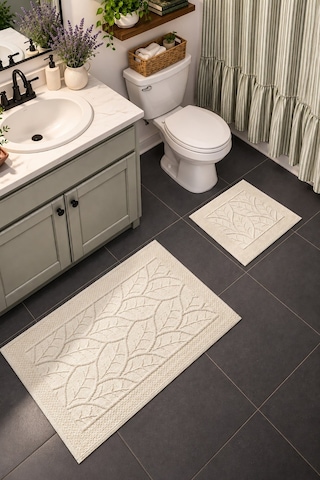 Sakura Sk013a Doğal Pamuk 2'li Banyo Paspas Seti 60x100 60x50cm Kaymaz Taban Makinada Yıkanabilir Kemik