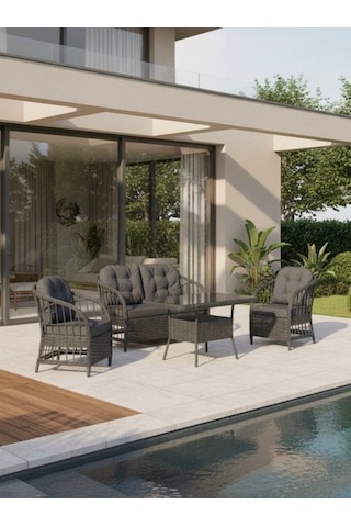 Dora Garden Home Nova 2+1+1 Rattan Bahçe Takımı Masalı Antrasit