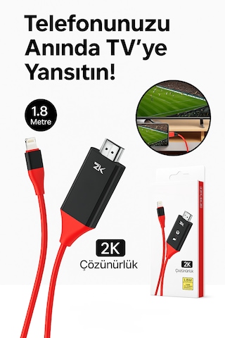 Üsküdar İletişim Apple Uyumlu iPhone 1 8m 2k Hdmı Görüntü Aktarma Kablosu