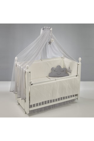 Meltem Kids Kral Sallanır Ahşap Anne Yanı Beşik 60x120 cm (beyaz-motto gri) Gri