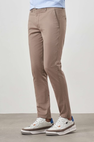 Morven Erkek Bej Yazlık Pamuk Yan Cep Slim Fit Chino Pantolon Bej