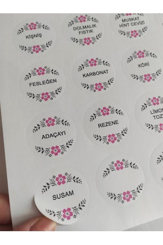48 Adet 4 Cm Çiçekli Baharat Isimleri Baskılı Mat Etiket Sticker - 2