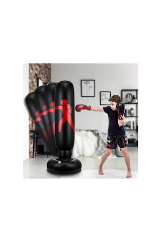 160 Cm Karate Desen Şişme Boks Torbası Siyah