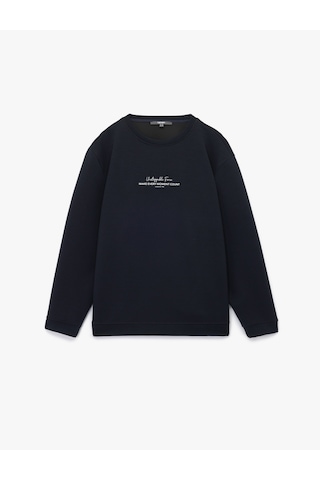 Koton Uzun Kollu Bisiklet Yaka Baskılı Sweatshirt Lacivert 6wam70095mk Lacivert