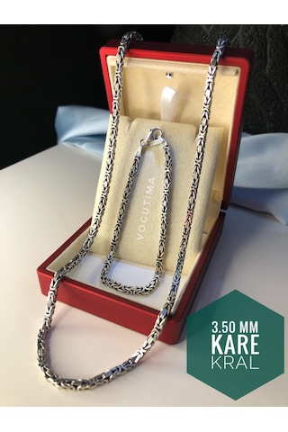 3,5mm Kare Kral Model Gümüş Set Işıklı Kutuda Sevgiliye Eşe