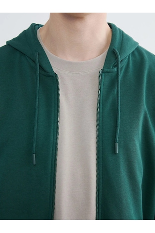 Lc Waikiki Yeşil Kapüşonlu Erkek Fermuarlı Sweatshirt