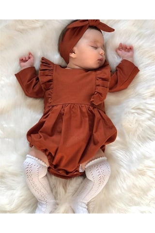 Nursu Baby Hardal Fırfırlı Kız Bebek Şort Tulum-Hardal