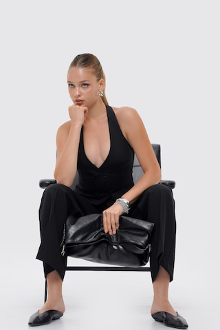 Thalure Kadın Siyah Halter Yaka Kruvaze Fit Yelek