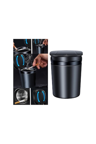 Araç İçi Küllük Işıklı Kapaklı Yanmaz Koku Geçirmez Multi Fonksiyon Üniversal Siyah Glz03504051