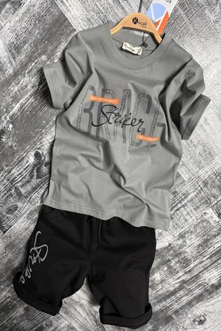 Koçak Kids Brage Striker Yazı Desenli Erkek Çocuk Şortlu Takım Gri