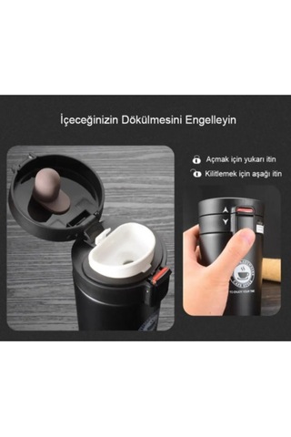 380 Ml Çift Katlı Mug Termos Filtreli Kapak - Metalik Metalik